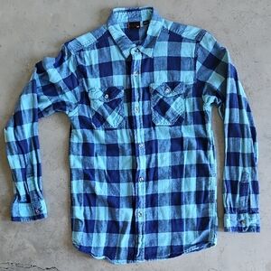 Blue Checkered Boy's Flannel Shirt XL